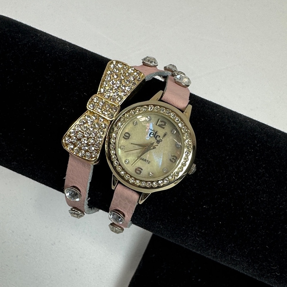 Gold Tone and Pink Crystal-Embellished Women's Wrap Watch